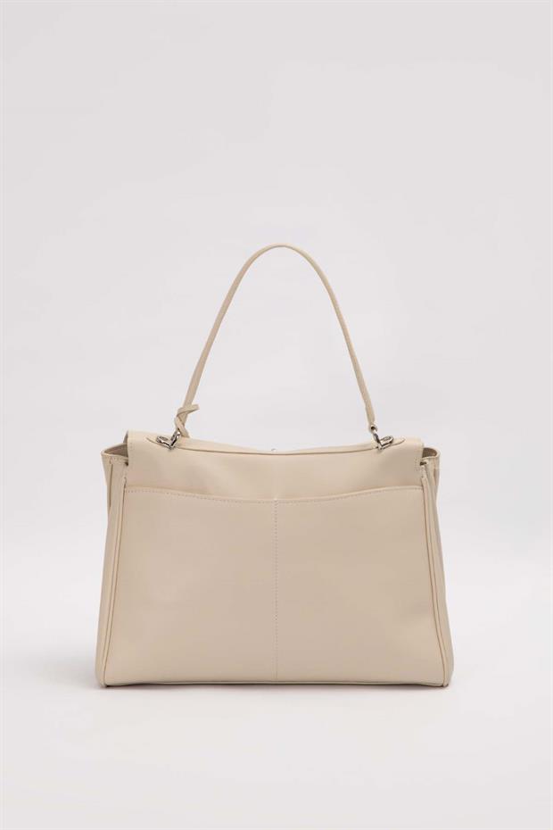 Krem Çevirme Kilit Aksesuarlı Omuz Çantası