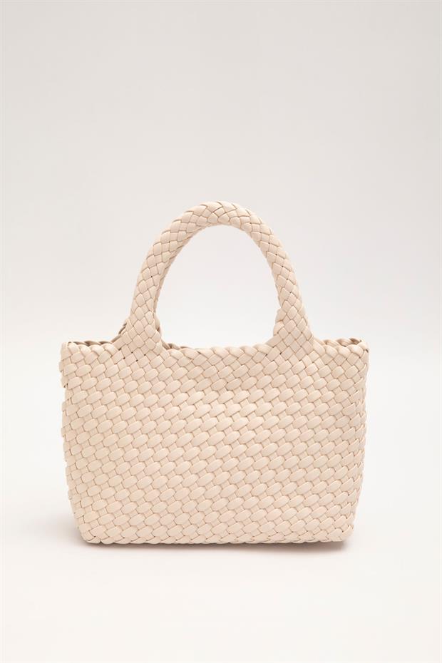 Krem Charmlı Örgü Model El Çantası