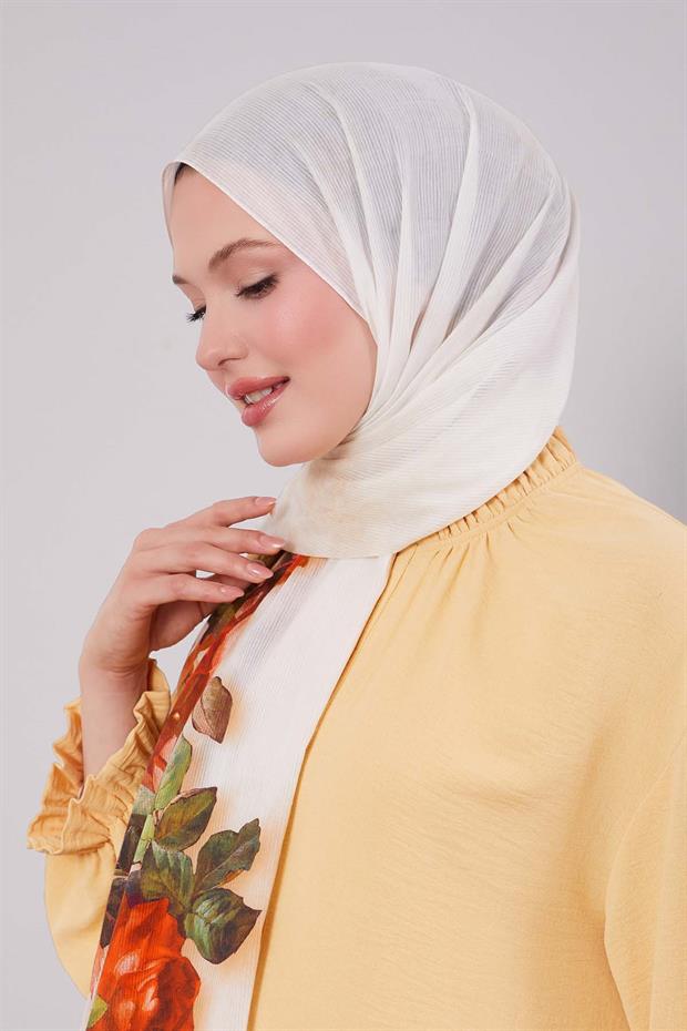 Krem Çiçek Dalı Desen Pamuk Şal