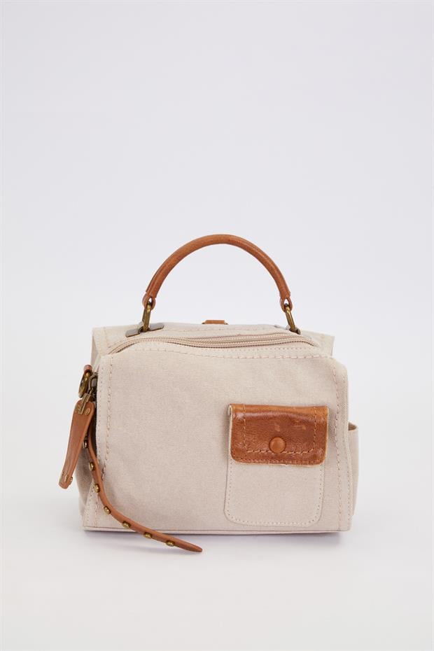 Krem Çift Askı Kullanımlı El Çantası