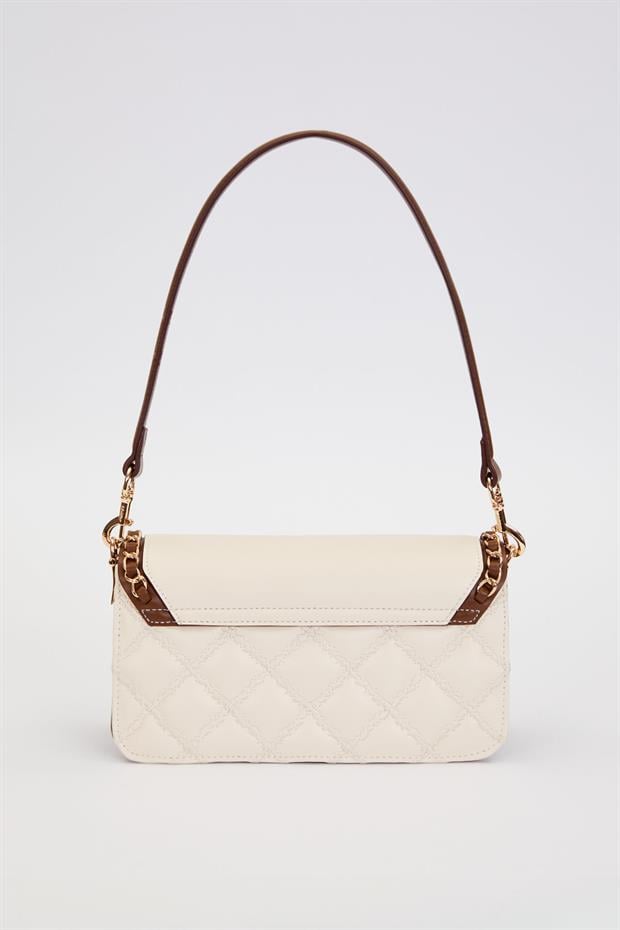 Krem Çift Askılı Kapitone Omuz Çantası