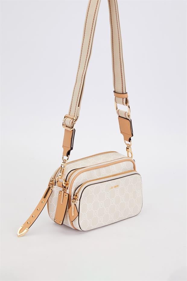 Krem Çift Bölmeli Kalın Askılı Omuz Çantası