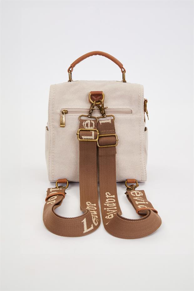 Krem Çift Gözlü Fermuarlı Sırt Çantası