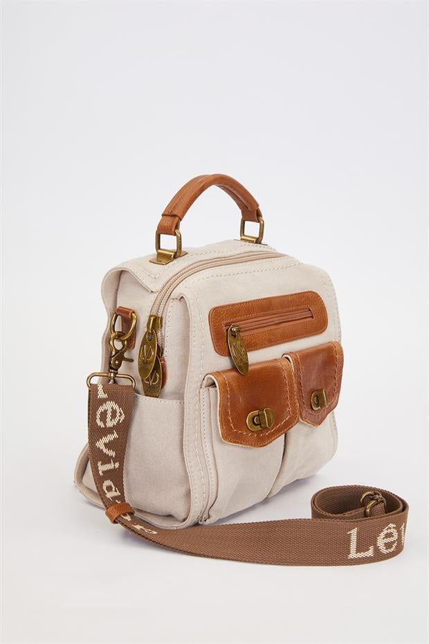 Krem Çift Gözlü Fermuarlı Sırt Çantası