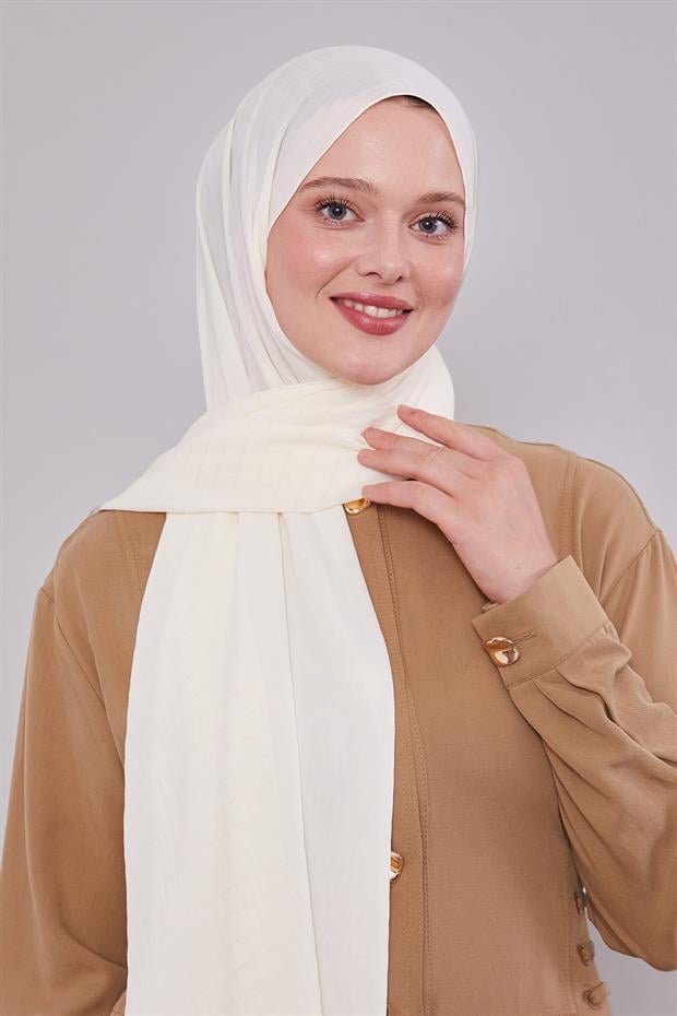Krem Çizgili Cazz Şal