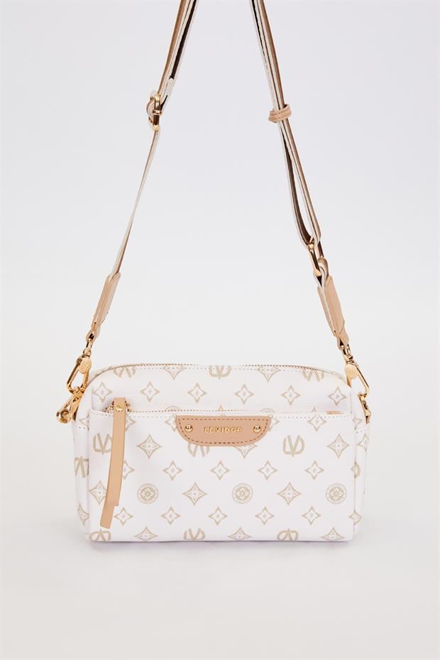 Krem Çizgi Kuşaklı Omuz Çantası