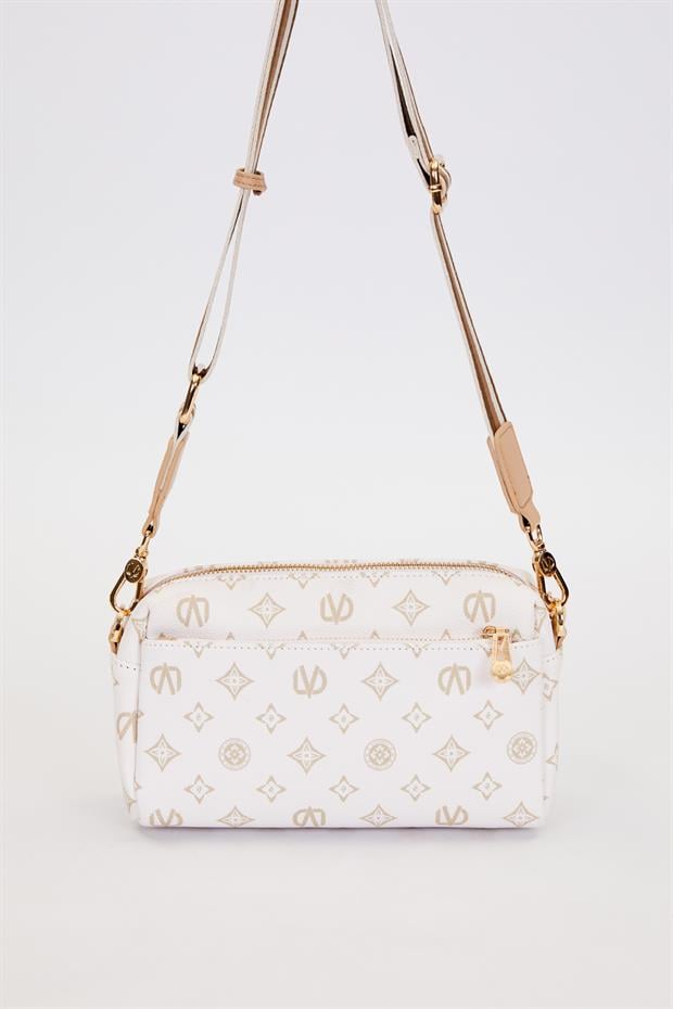 Krem Çizgi Kuşaklı Omuz Çantası