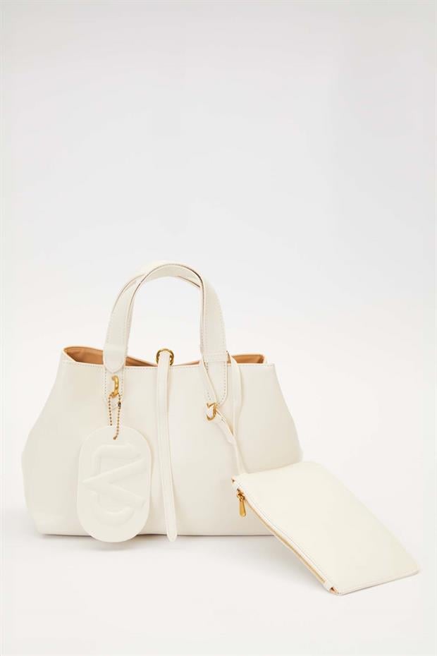 Krem Cüzdan Detaylı El Çantası