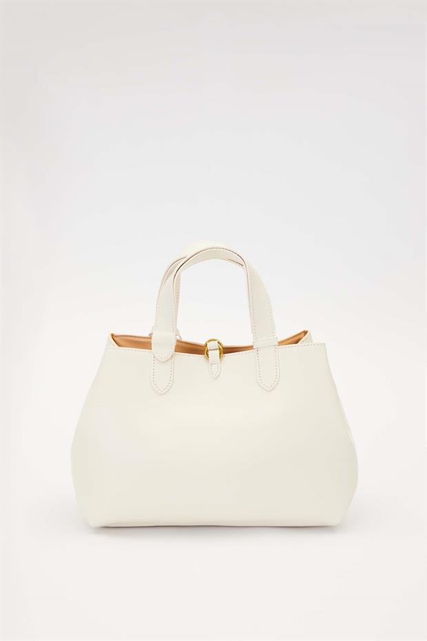 Krem Cüzdan Detaylı El Çantası