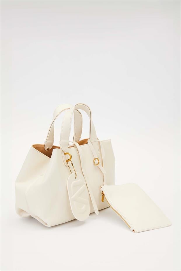 Krem Cüzdan Detaylı El Çantası