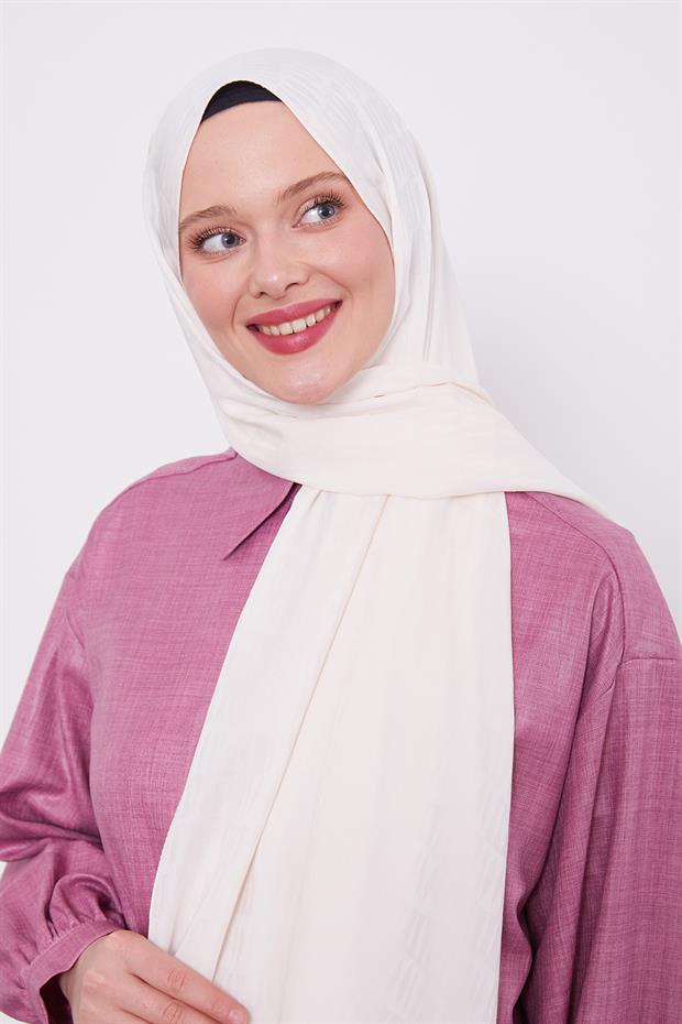 Krem Damla Desen Blue Jakar Şal