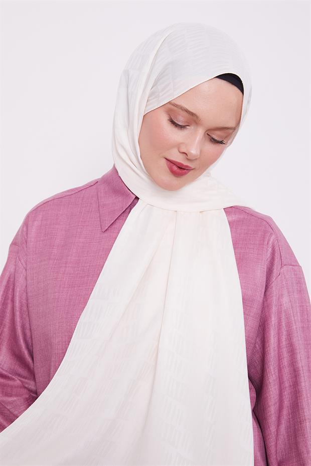 Krem Damla Desen Blue Jakar Şal