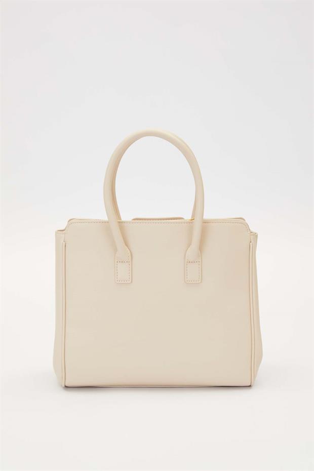 Krem Deri Aksesuar Detaylı El Çantası