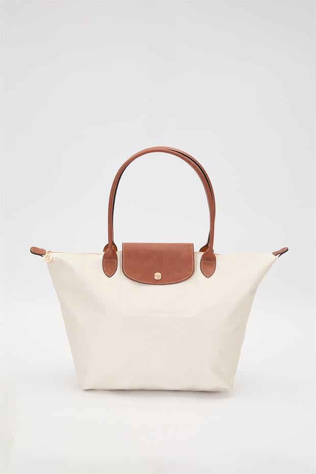 Krem Deri Askılı Tote Omuz Çantası
