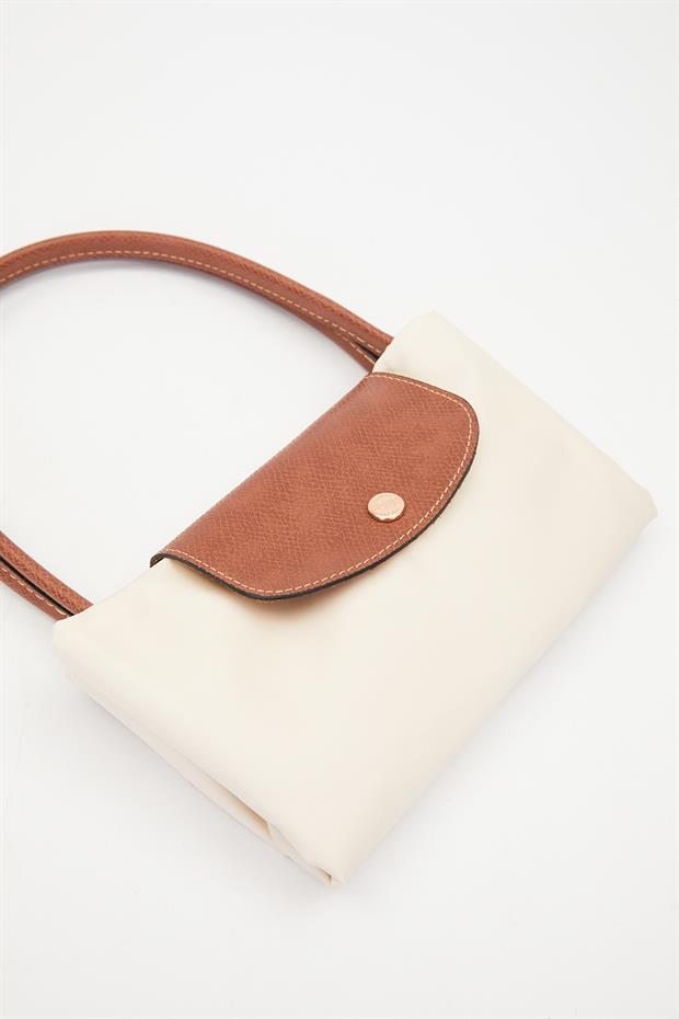 Krem Deri Askılı Tote Omuz Çantası