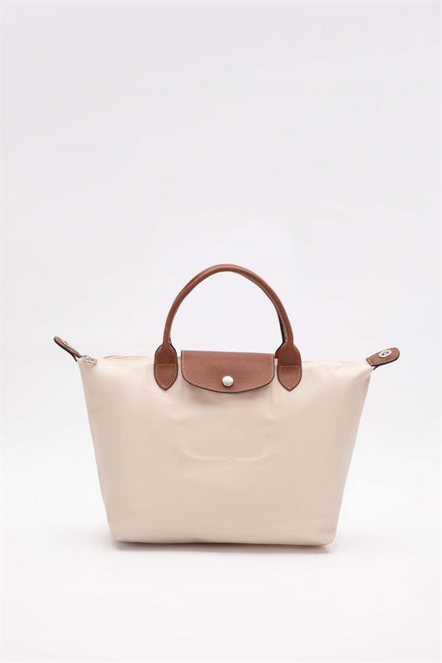 Krem Deri Kapaklı Omuz Çantası