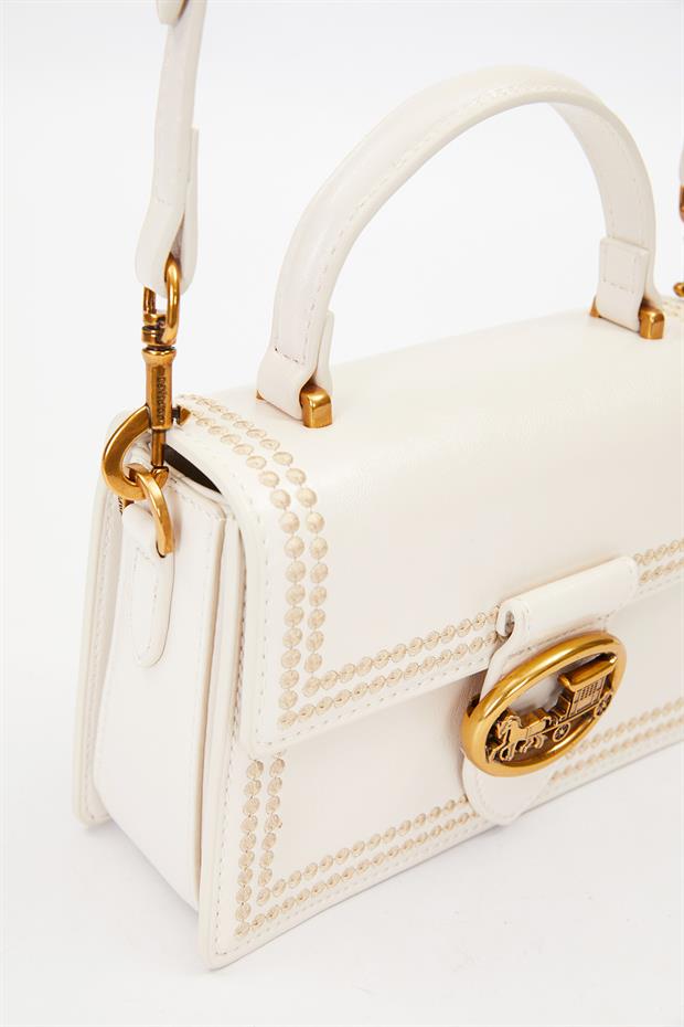 Krem Desenli Askı Detay Omuz Çantası