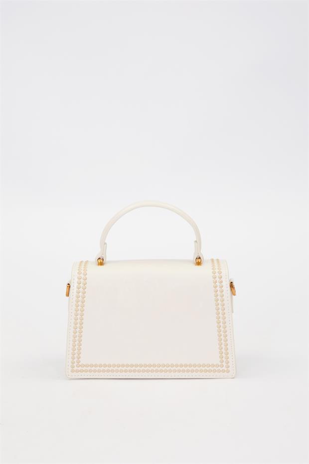 Krem Desenli Askı Detay Omuz Çantası