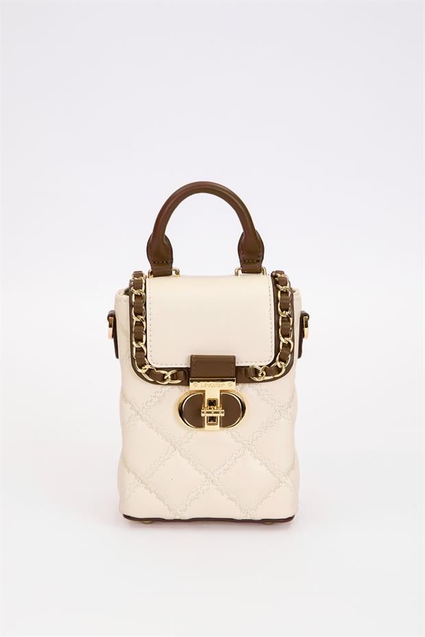 Krem Dikdörtgen Form El Çantası