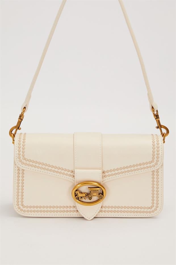 Krem Dikişli Logo Detay Omuz Çantası