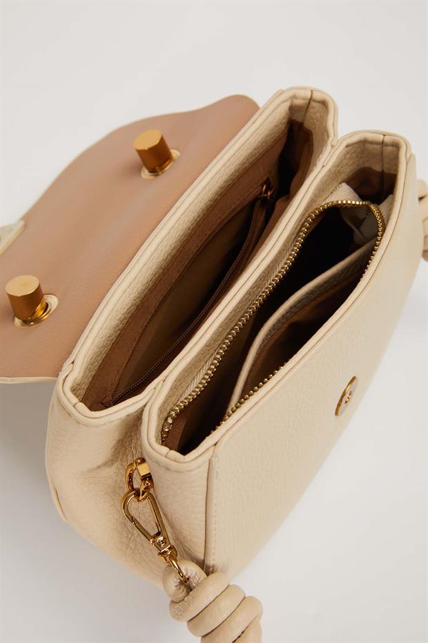Krem Düğüm Detay Askılı Omuz Çantası