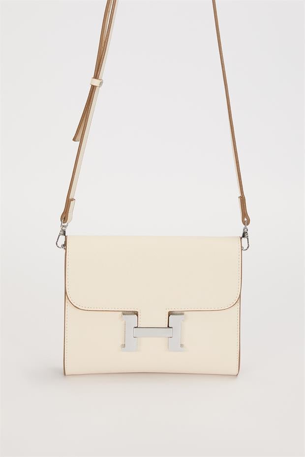 Krem Düz Form Omuz Çantası