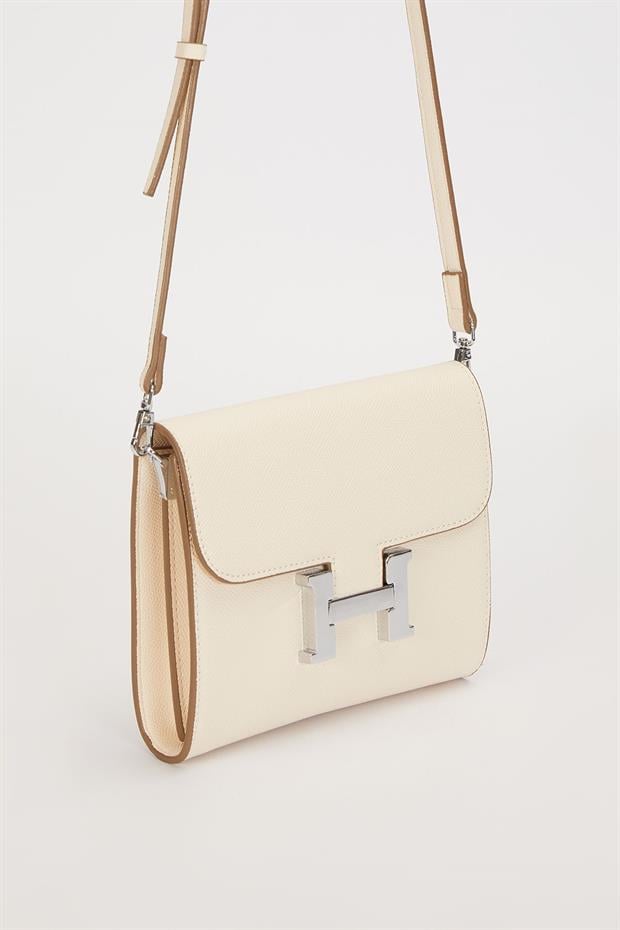 Krem Düz Form Omuz Çantası
