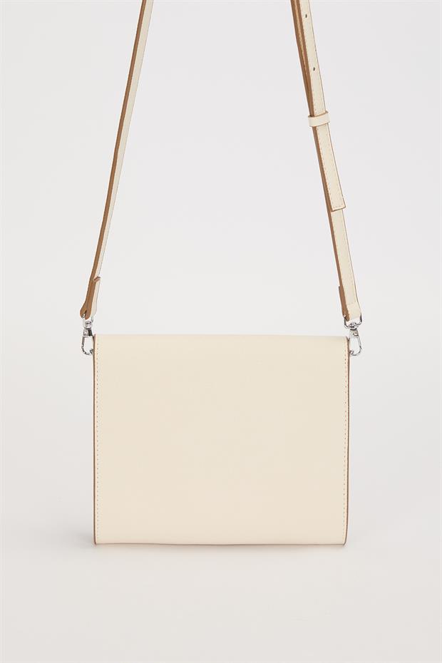 Krem Düz Form Omuz Çantası