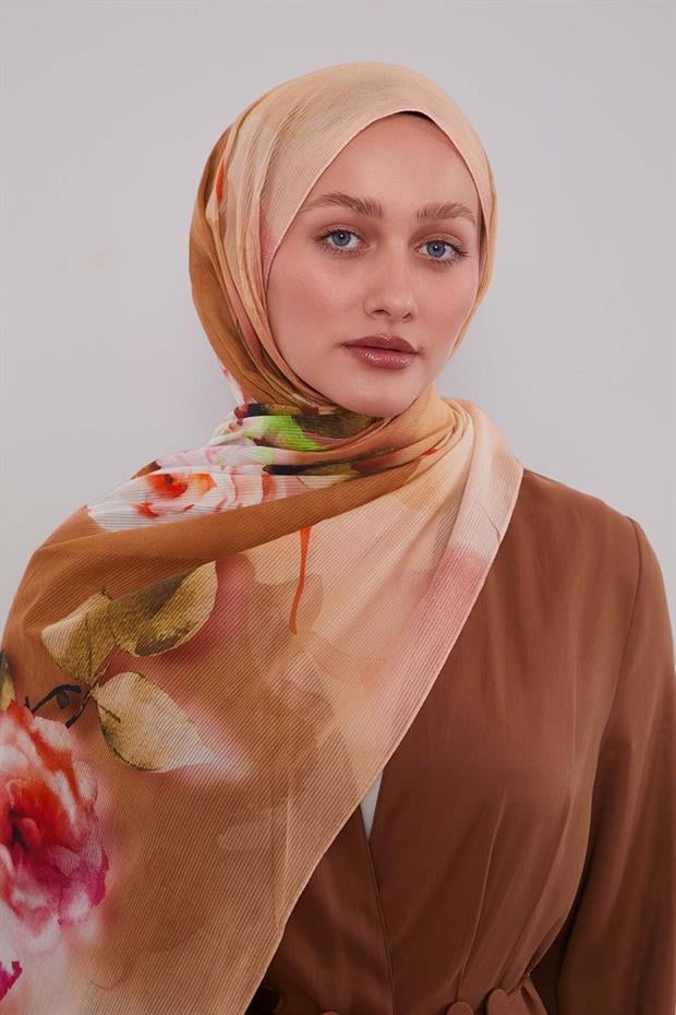 Krem Ebruli Desen Pamuk Şal