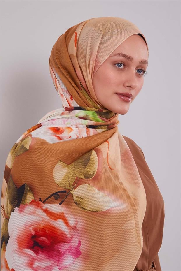 Krem Ebruli Desen Pamuk Şal