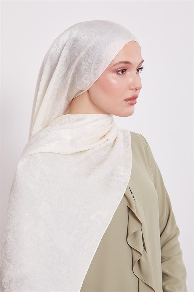 Krem Etnik Desen İtalyan Jakar Şal