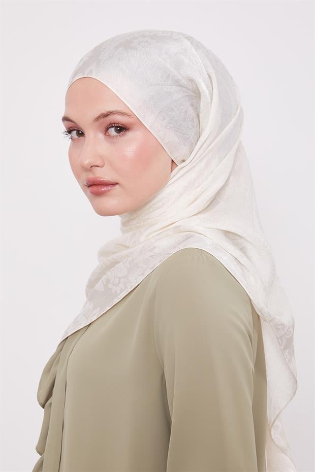 Krem Etnik Desen İtalyan Jakar Şal