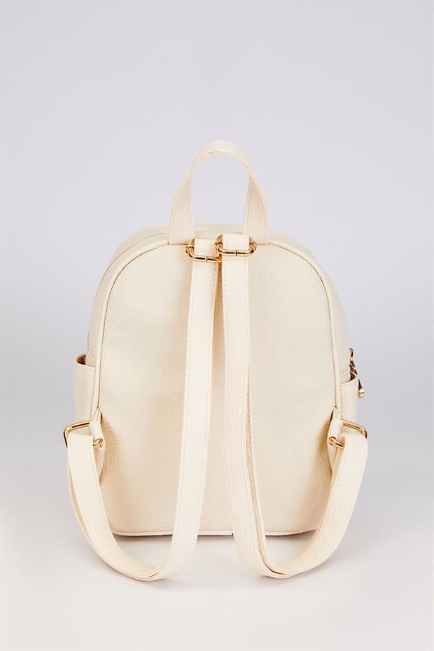 Krem Fermuar Gözlü Sırt Çantası
