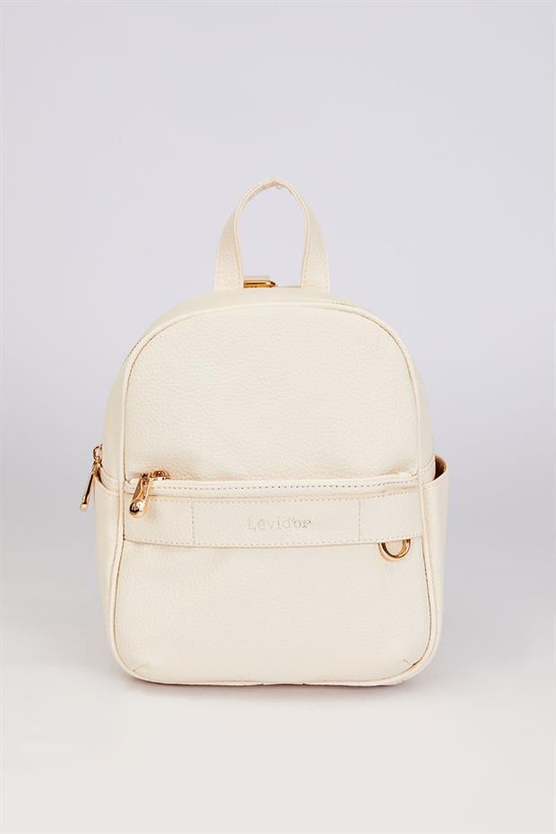 Krem Fermuar Gözlü Sırt Çantası