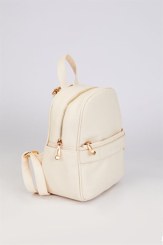 Krem Fermuar Gözlü Sırt Çantası