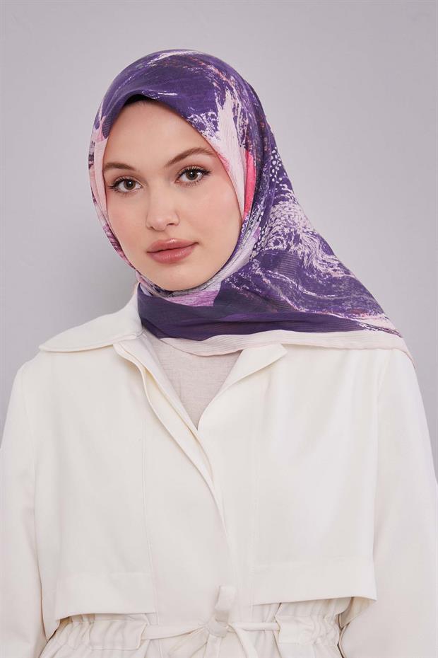 Krem Fırça Desen Pamuk Eşarp