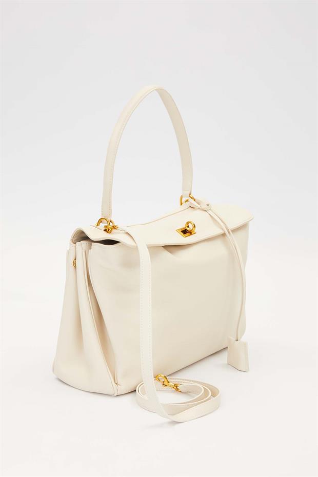 Krem Gold Kilit Detaylı El Çantası