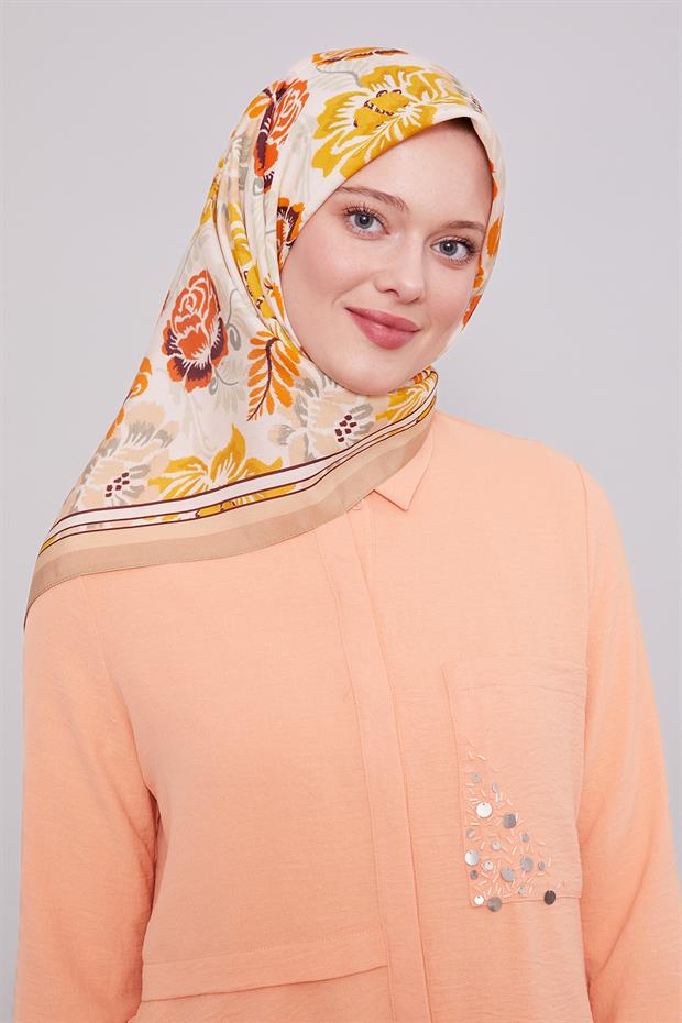 Krem Gül Desen Aura Eşarp