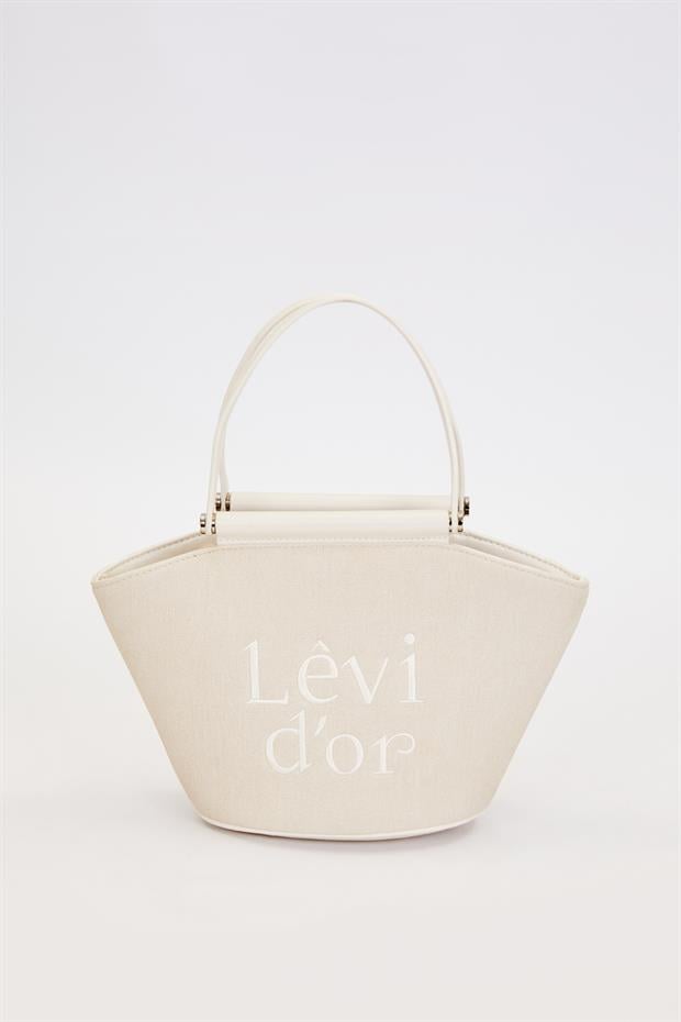 Krem Hasır Görünümlü El Çantası