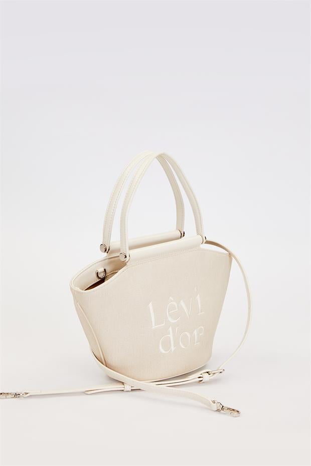 Krem Hasır Görünümlü El Çantası