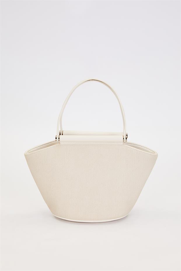 Krem Hasır Görünümlü El Çantası