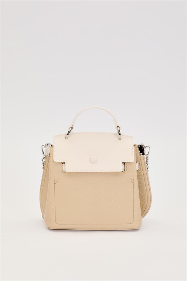 Krem İnci Askı Detaylı El Çantası