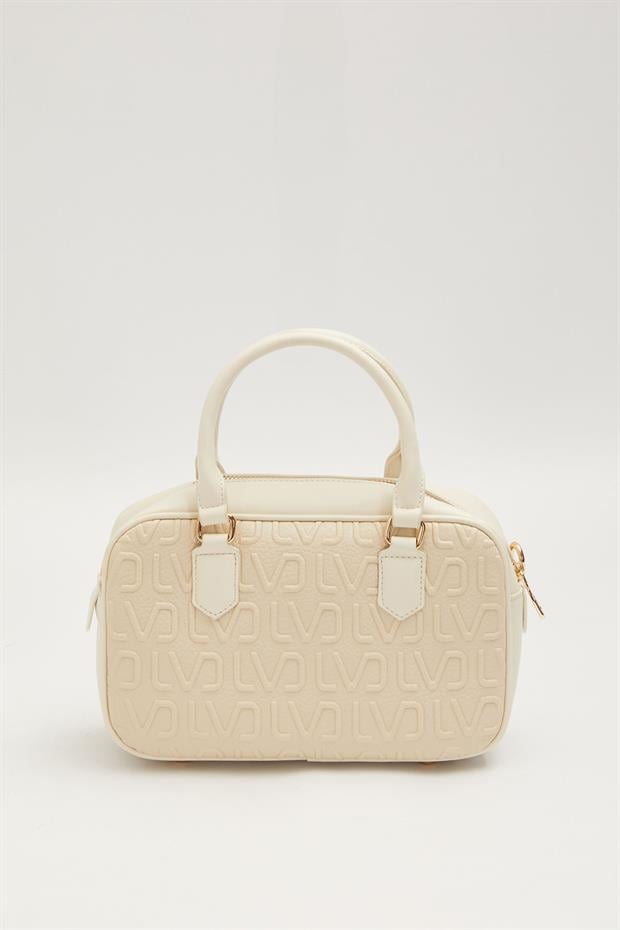 Krem Kabartma Logo Baskılı El Çantası