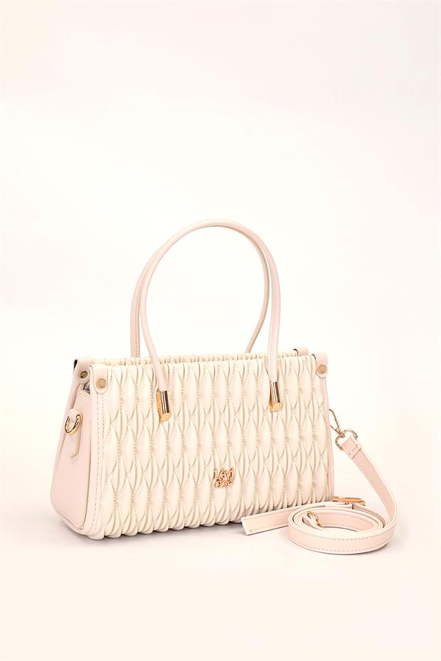 Krem Kabartmalı Baklava Desen El Çantası