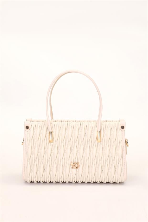 Krem Kabartmalı Baklava Desen El Çantası