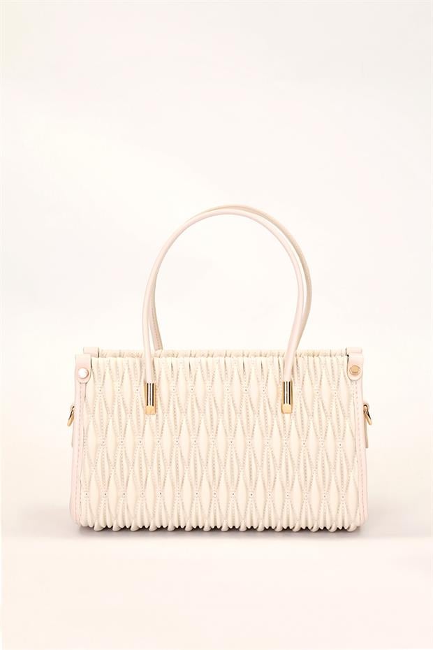 Krem Kabartmalı Baklava Desen El Çantası