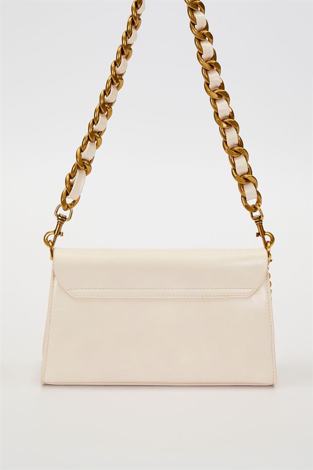 Krem Kalp Aksesuar Detaylı Omuz Çantası