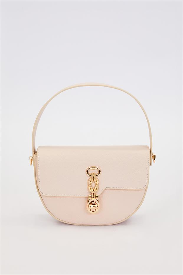 Krem Kapak Tokalı El Çantası