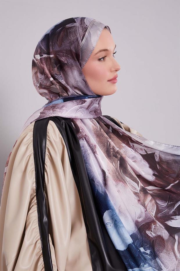 Krem Karışık Yaprak Desen Hint İpeği Şal