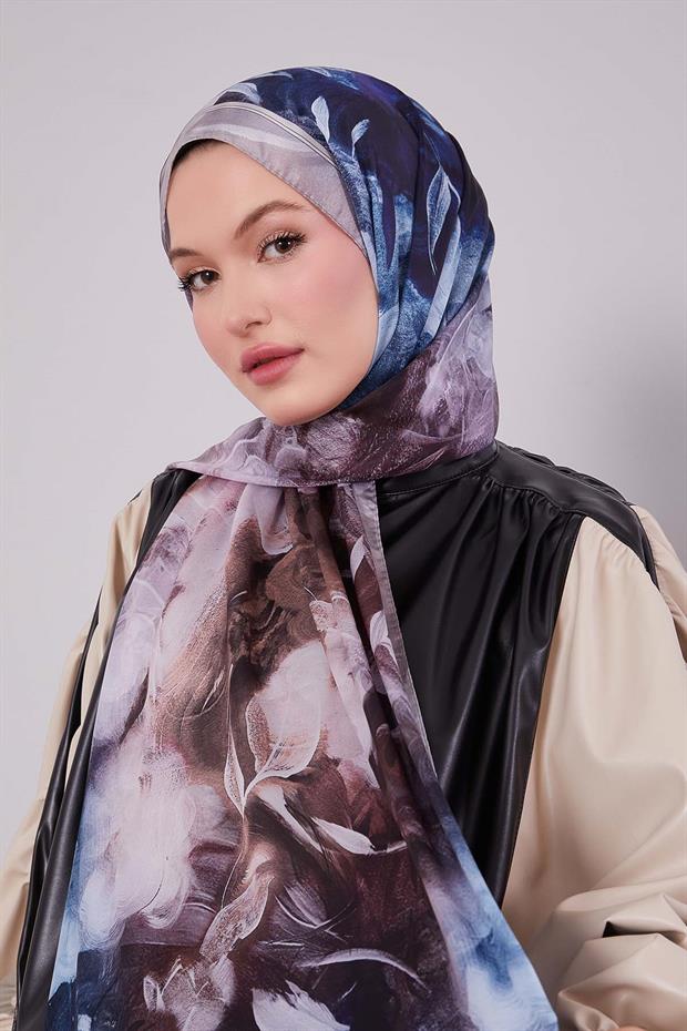 Krem Karışık Yaprak Desen Hint İpeği Şal